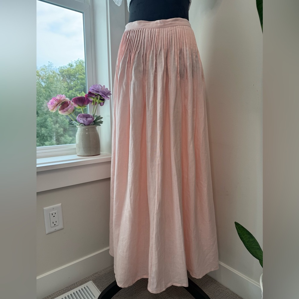 NWT 111 State 100% Linen Maxi Skirt Pleated Baby Pink Preppy Beach Size 8 M